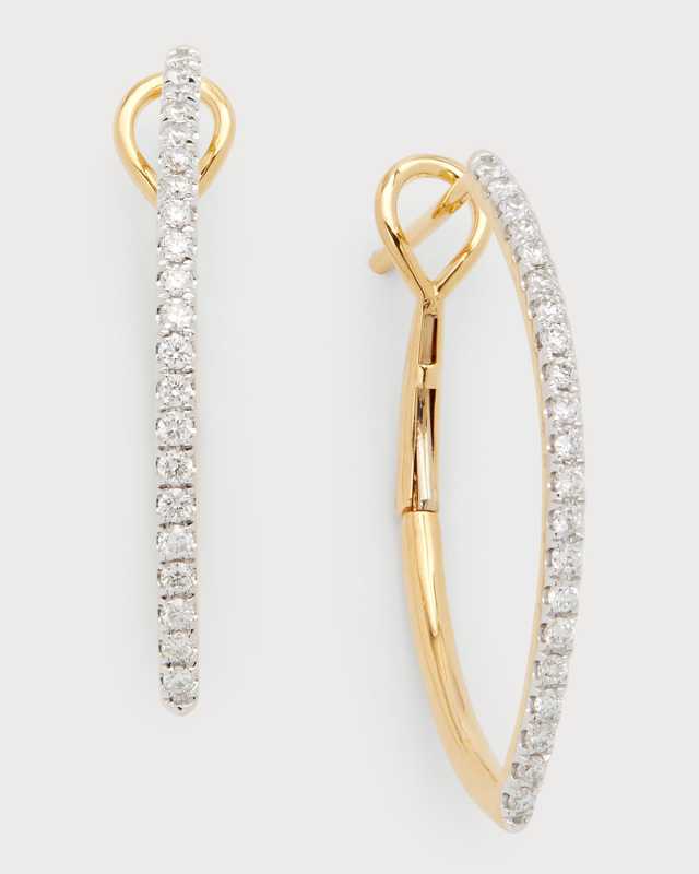 18K Yellow Gold Medium Half Diamond and Polished Inside Marquise Earrings